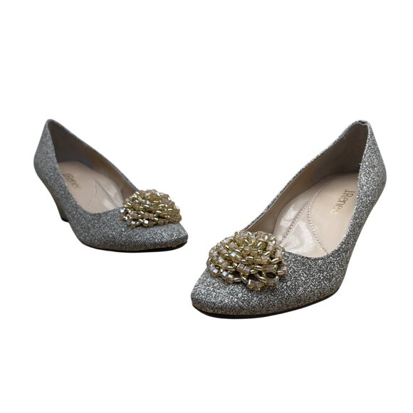 J. Renee Women’s Grey Glitter Eloisa Gold Beaded Detail Wedge Pumps Sz 7.5M - Picture 1 of 9